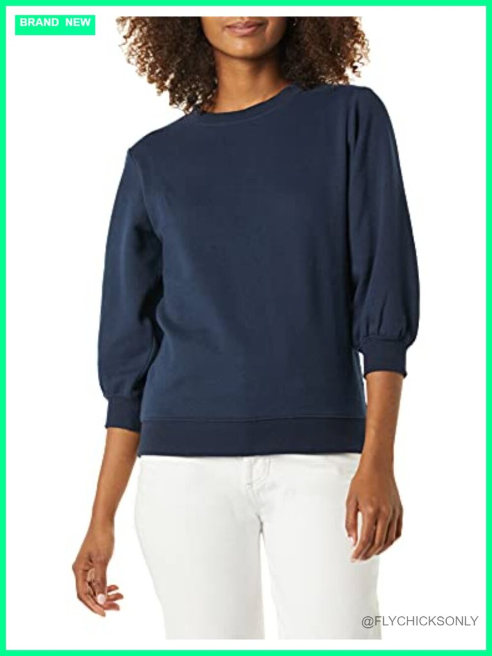 Women's French Terry Fleece Crewneck Sweatshirt 3/4 Blouson Sleeve Loose Fit